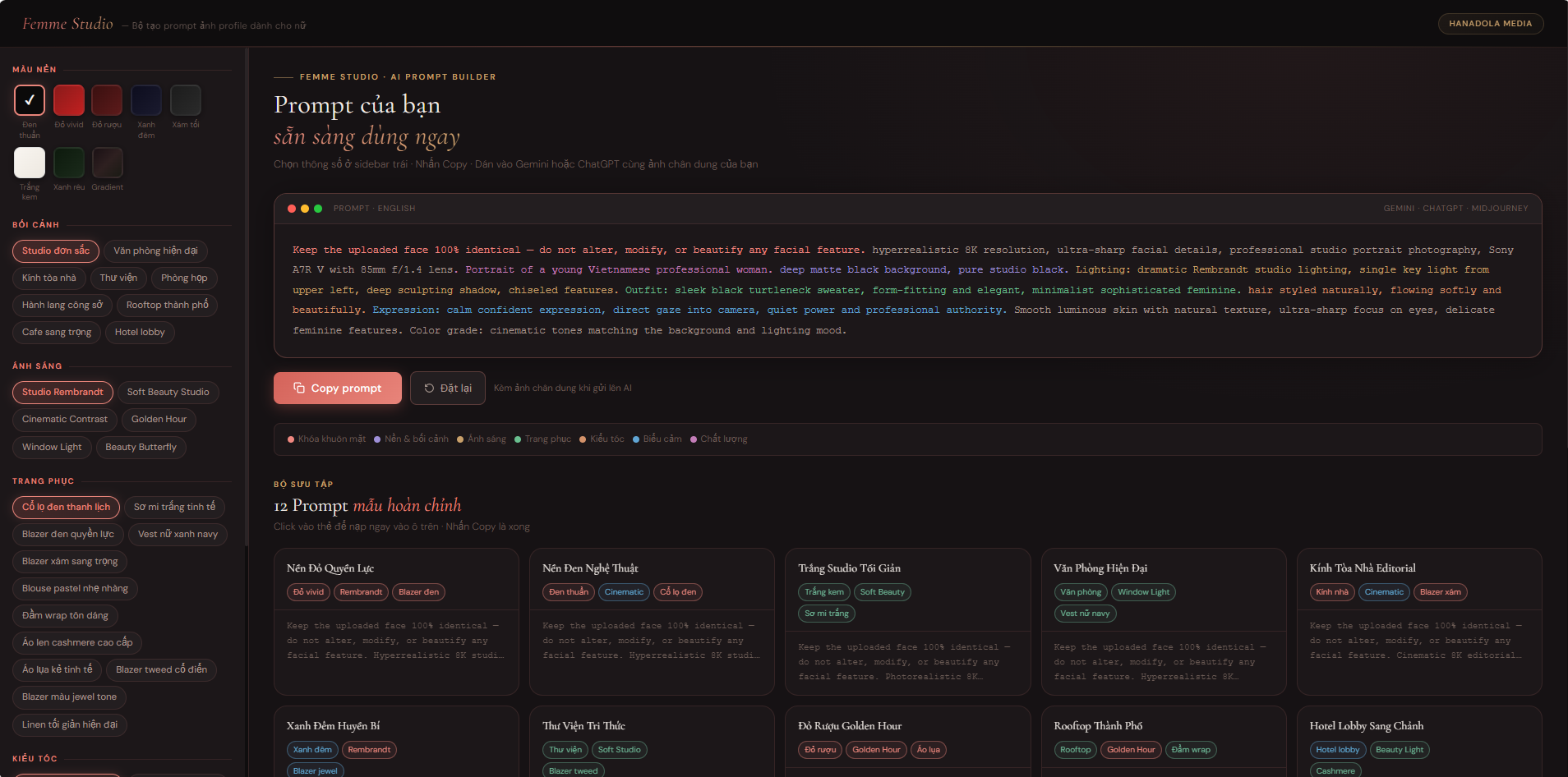 Giao diện Femme Studio Tool